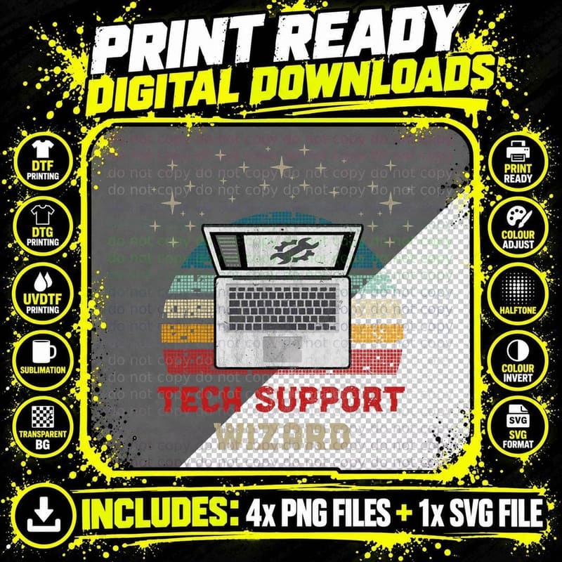 Tech Wizard Technical Help Desk and IT Support T-Shirt Png SVG Digital Bundle