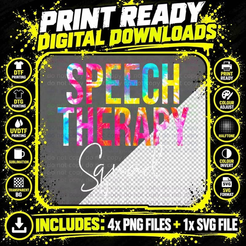 Tie Dye Speech Therapy Squad Pocket Shirts SLP Speech Png SVG Digital Bundle