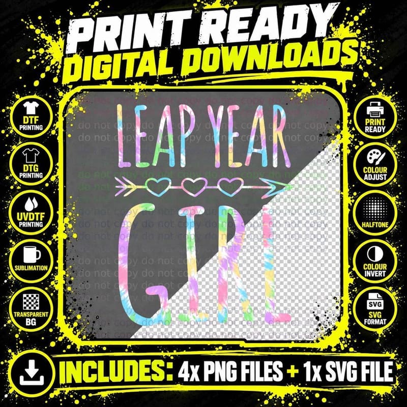 Tie Dye Style Bohemian Arrow Leap Year Girl T-Shirt Png SVG Digital Bundle
