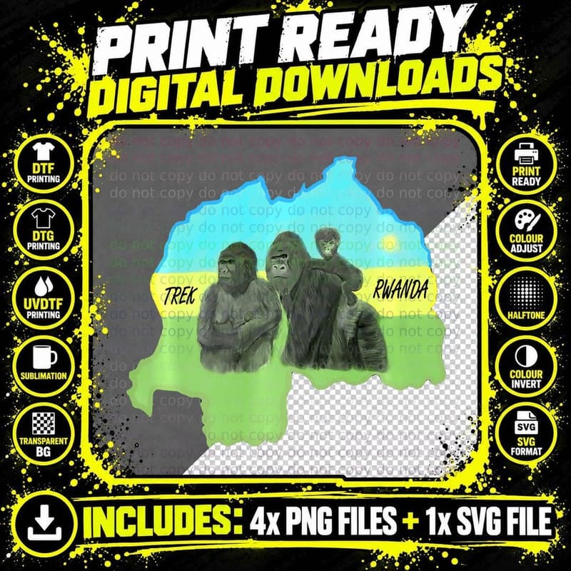 Trek Rwanda Gorilla Graphic T-Shirt Png SVG Digital Bundle