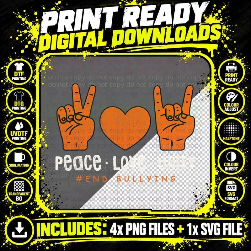 Unity Day Orange Shirt Anti Bullying Peace Sign Language Png SVG Digital Bundle