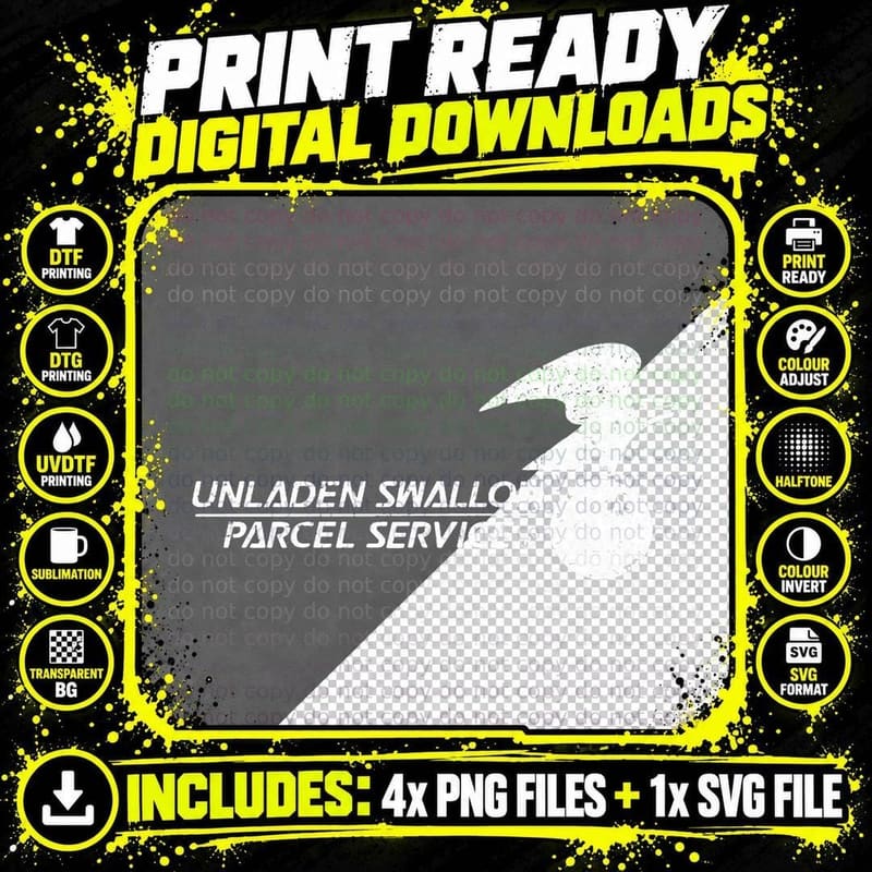 Unladen Swallow Parcel Service T-Shirt Png SVG Digital Bundle