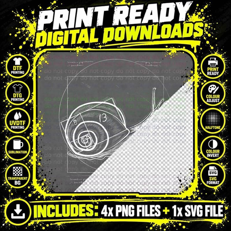 Vitruvian Snail Shell Fibonacci Slug Clothes Gift Snail Png SVG Digital Bundle