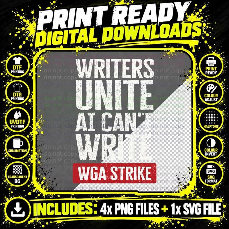 Writers Unite Ai Can't Write Guild of America Wga Strike Png SVG Digital Bundle