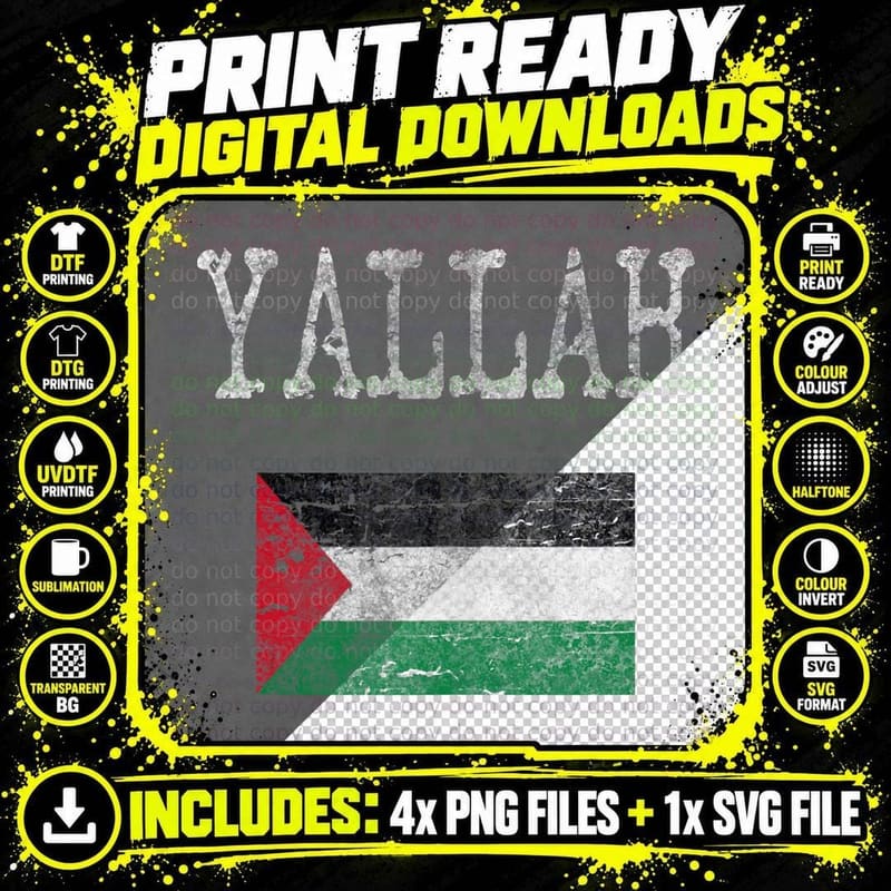 Yallah Arabic Palestine Flag, American, Patriotic Png SVG Digital Bundle