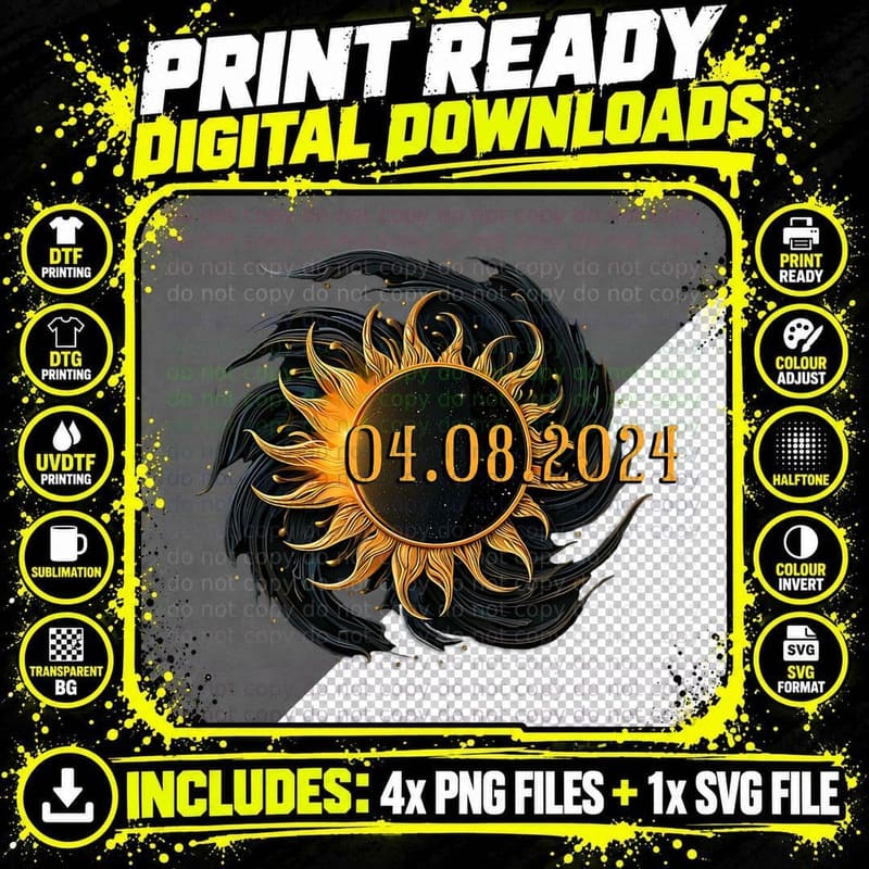 04082024 Total Solar Eclipse Watching Sun Moon Fan Shirt Png SVG Digital Bundle