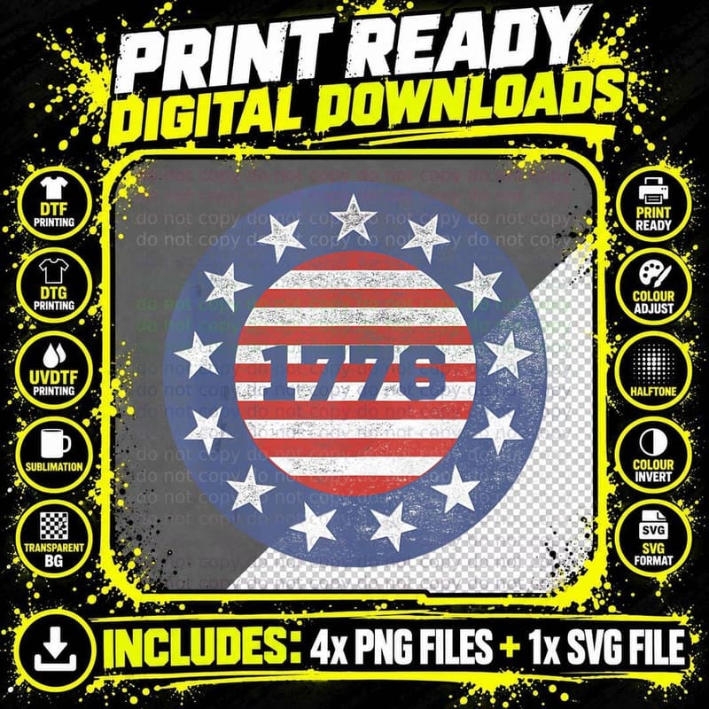 13 Star Flag Betsy Ross 1776 American Patriotic T-Shirt Png SVG Digital Bundle