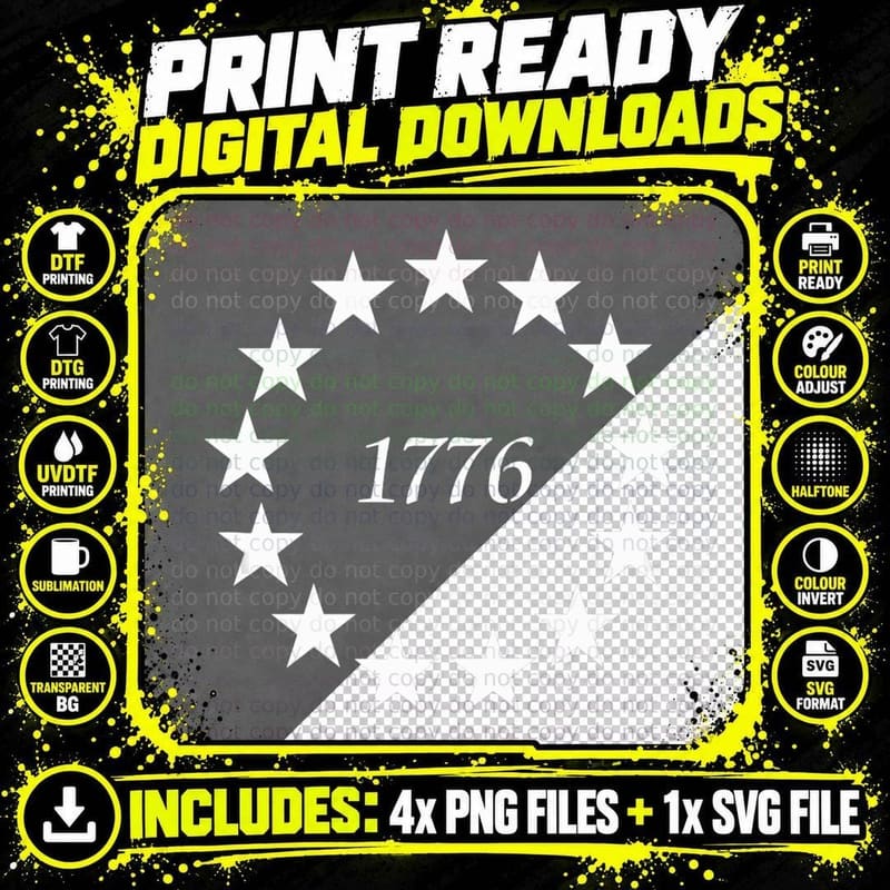 1776 13 Stars Patriotic American Revolution Colonies Png SVG Digital Bundle