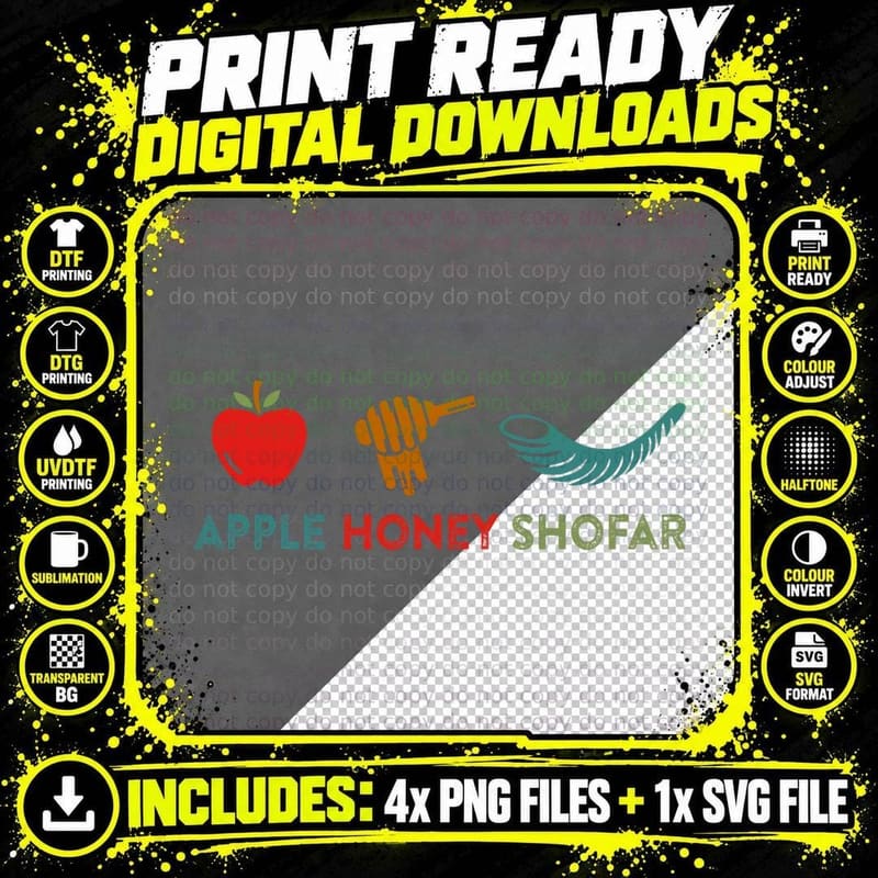 Apple Honey Shofar Rosh Hashanah Sweet Jewish New Year Png SVG Digital Bundle