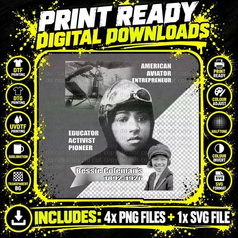 Bessie Coleman DARK T-Shirt Png SVG Digital Bundle