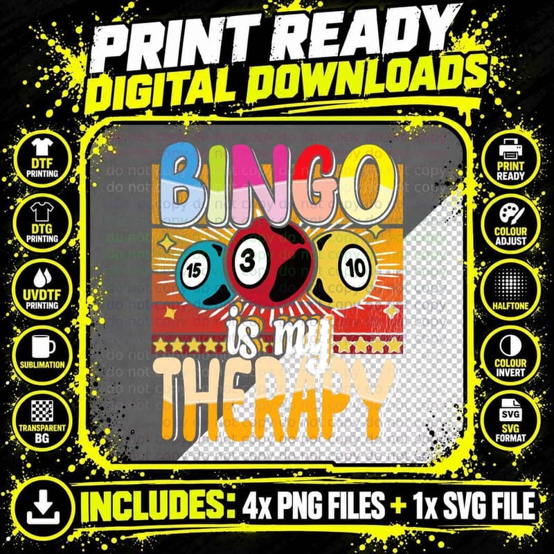 Bingo Is My Therapy - Bingo Player Gambling - Bingo Png SVG Digital Bundle