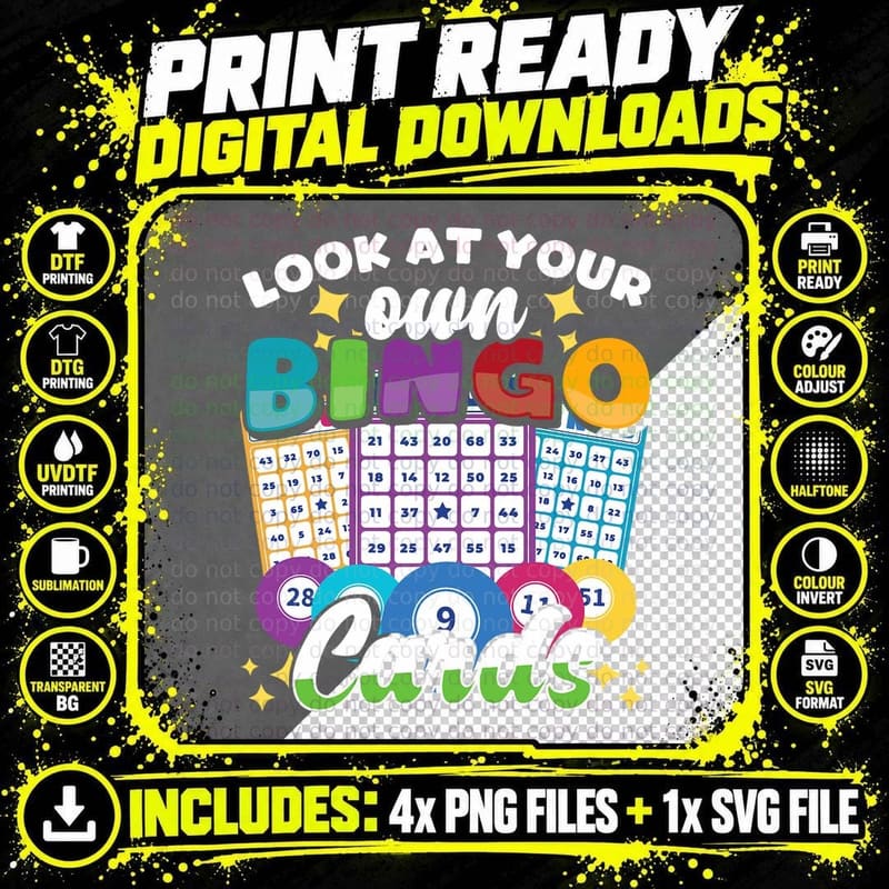 Bingo Player Gambling - Look at Your Bingo Cards - Bingo Png SVG Digital Bundle
