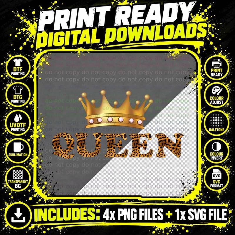 Cheetah Print Queen King Pajamas Couples Matching Png SVG Digital Bundle