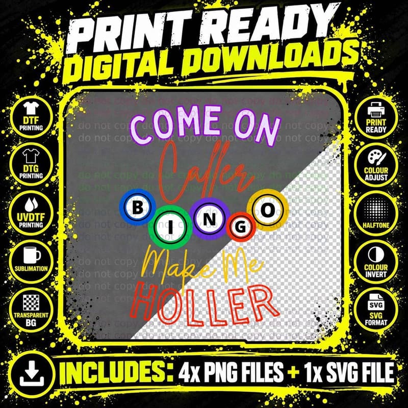 Come on Caller Make Me Holler Bingo Player Lover Png SVG Digital Bundle