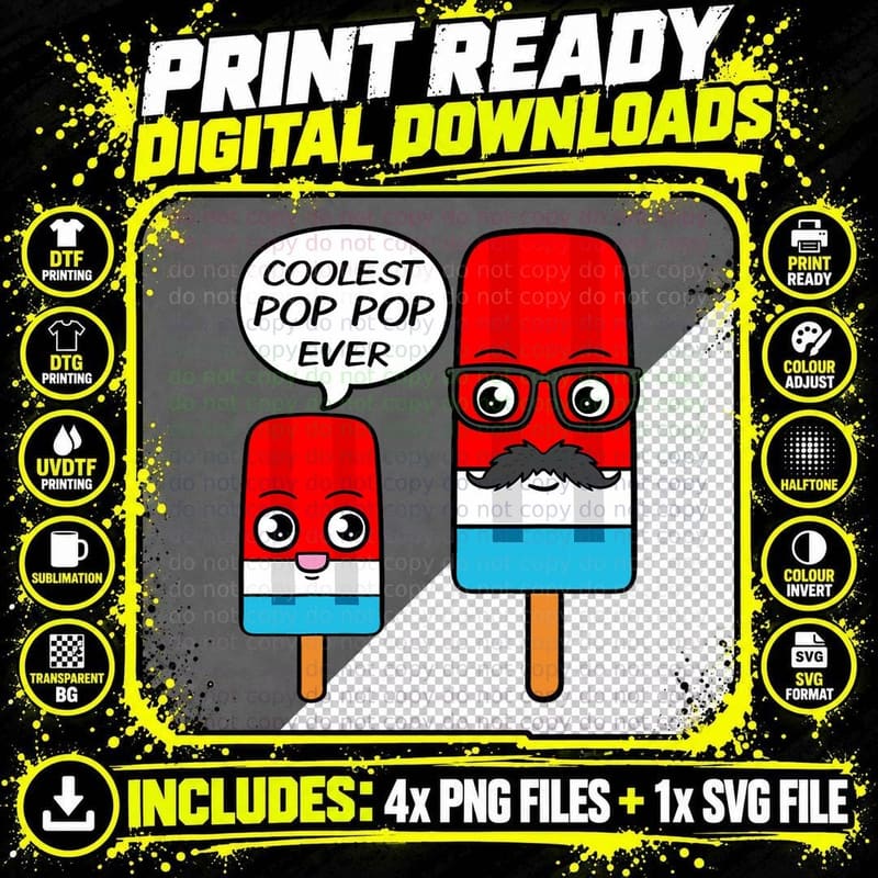 Coolest Pop Pop Ever Grandfather Popsicle Ice Cream Png SVG Digital Bundle