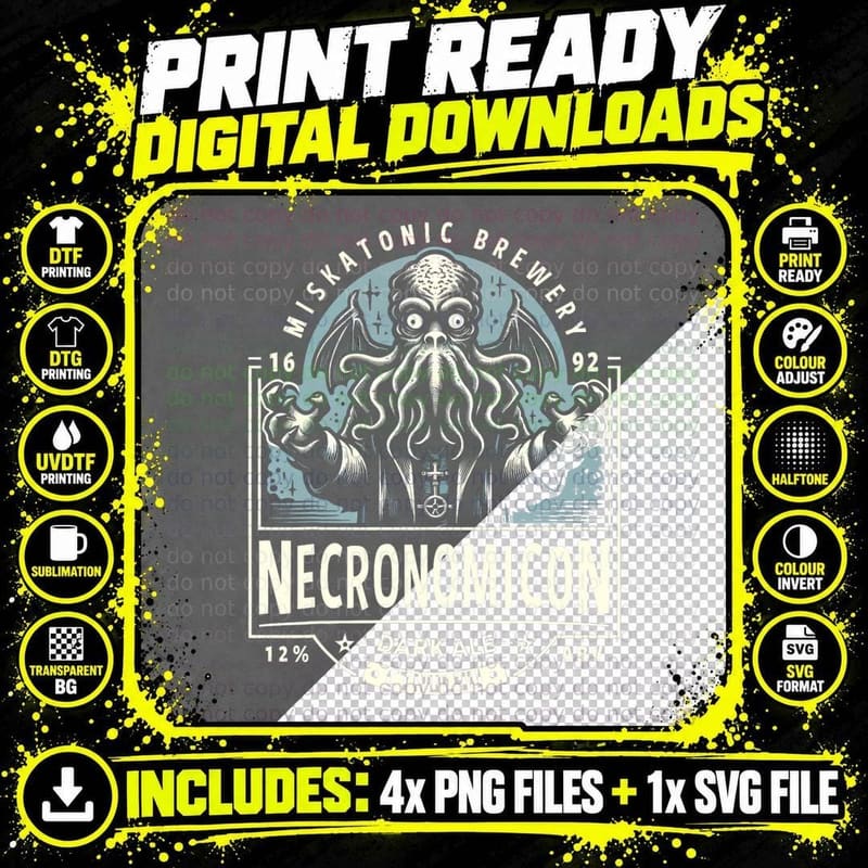 Cthulhu Dark Ale Necronomicon T-Shirt Png SVG Digital Bundle