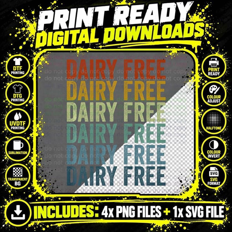 Dairy Free Lactose Intolerant, Graphic Gift Png SVG Digital Bundle
