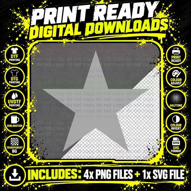 Dark Gray Star on Multiple Colors T-Shirt Png SVG Digital Bundle