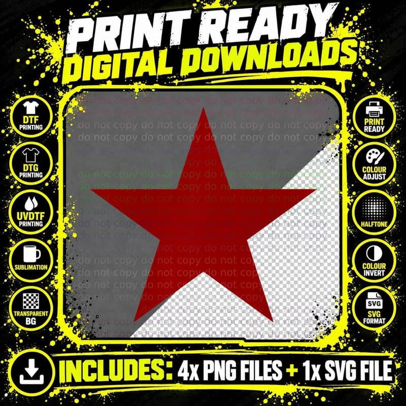 Dark Red Colored Star on Multiple Colors, Gift Png SVG Digital Bundle