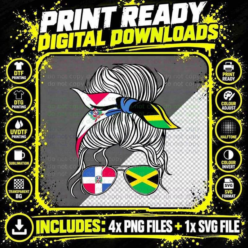 Dominican Republic Flag Jamaica Grown Women Girl Country Png SVG Digital Bundle