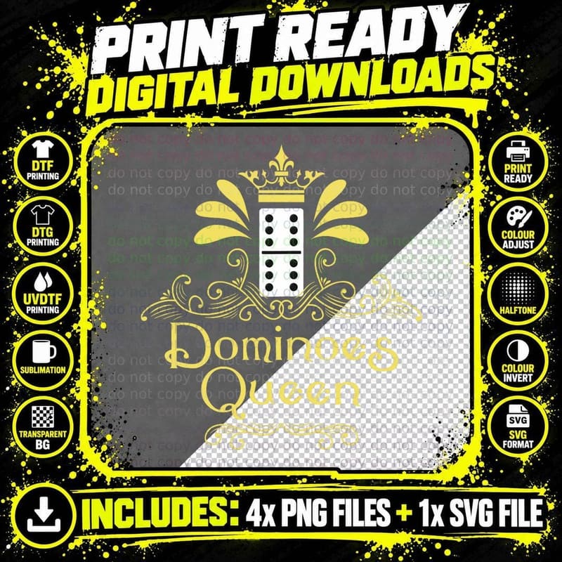 Dominoes Queen - Domino Player Dominoes Lover Tile Game Png SVG Digital Bundle