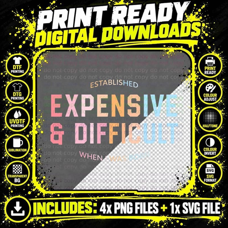 Established Expensive and Difficult When I Was Born Png SVG Digital Bundle