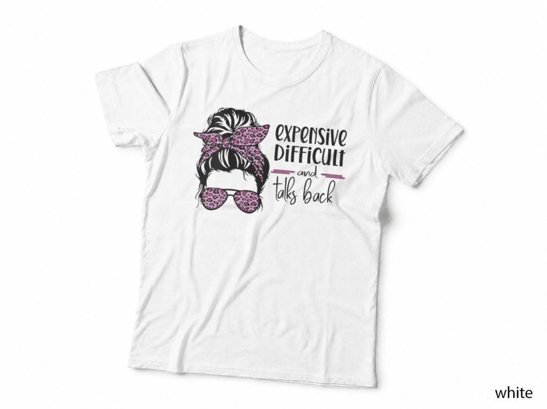 Expensive Difficult and Talks Back Messy Bun Pink Leopard T-Shirt