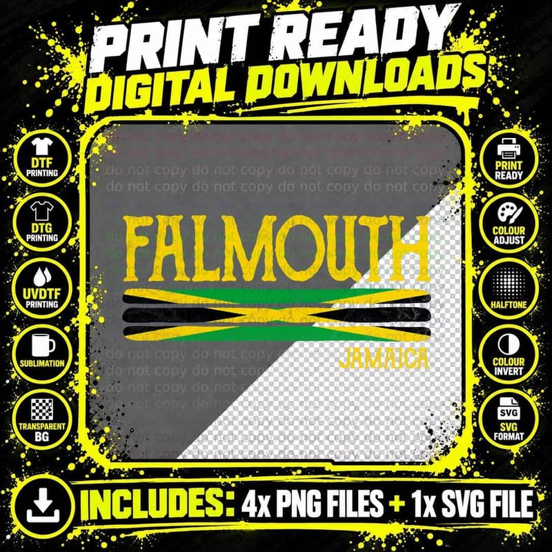 Falmouth Jamaica Souvenir Jamaican Flag Gift T-Shirt Png SVG Digital Bundle