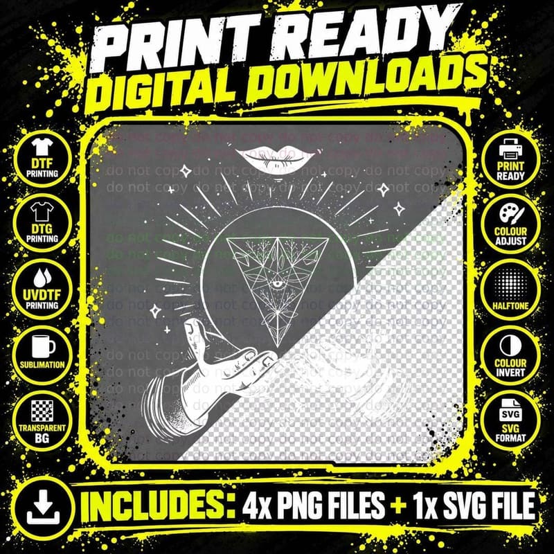 Fortune Teller Psychic Hand Crystal Ball Mystic Gypsy Png SVG Digital Bundle