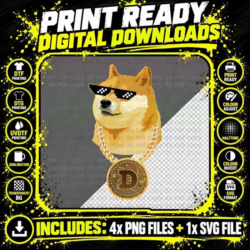 Gansta Dogecoin, Cryptocurrency Thug Doge Crypto Png SVG Digital Bundle