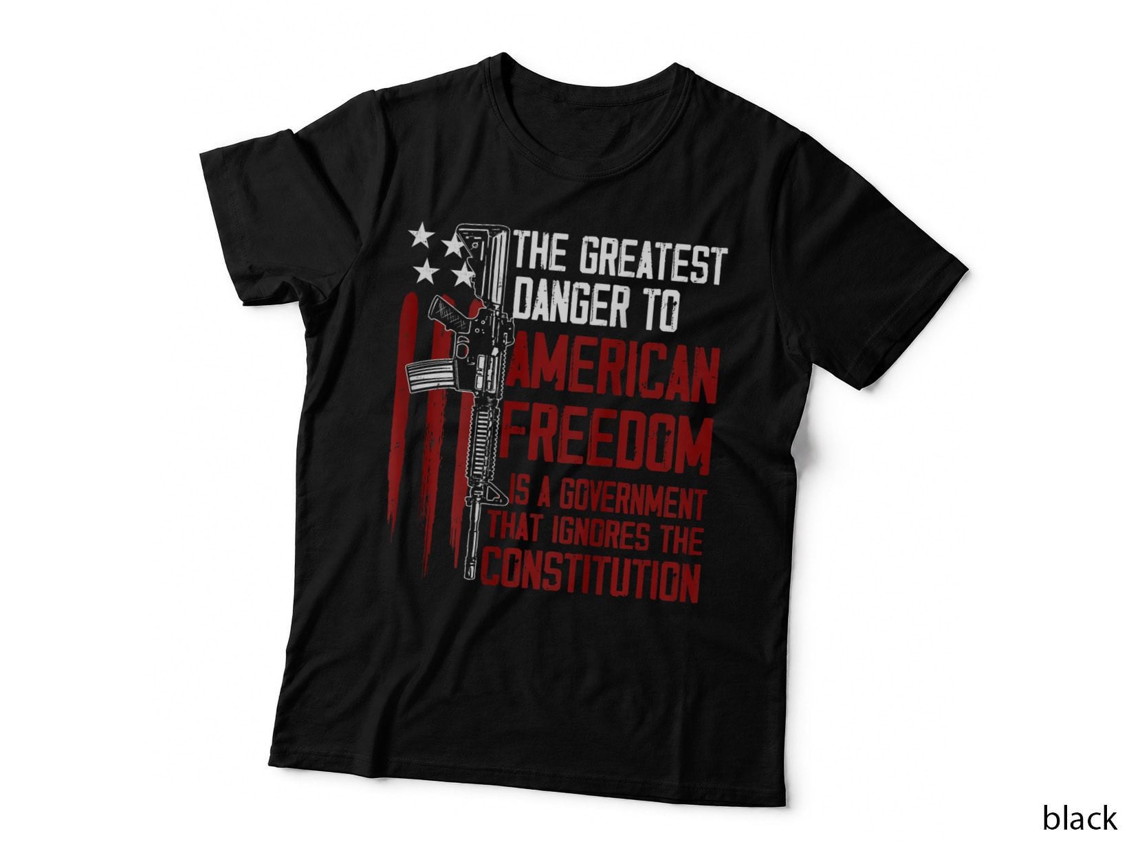 Gun Flag American Freedom Government Mens (on Back) T-Shirt