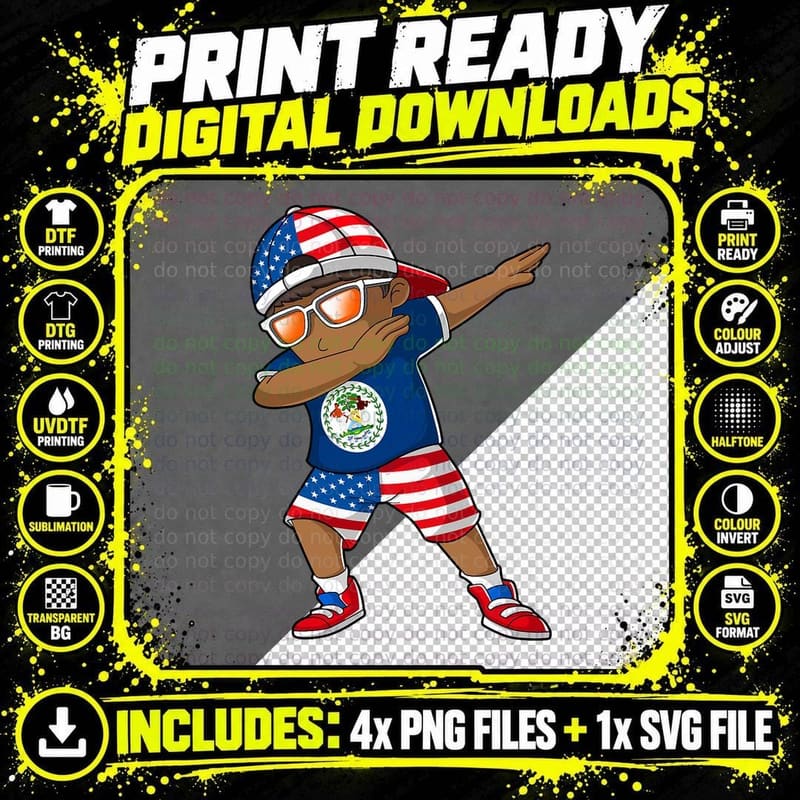 Half American Half Belizean Boy Kid Belize Flag Png SVG Digital Bundle