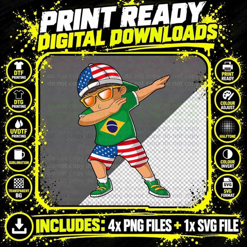 Half American Half Brazilian Boy Kid Brazil Flag Png SVG Digital Bundle