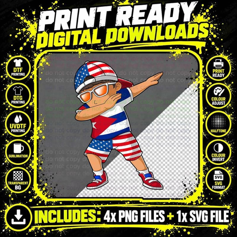 Half American Half Cuban Boy Kid Cuba Flag Patriotic Png SVG Digital Bundle