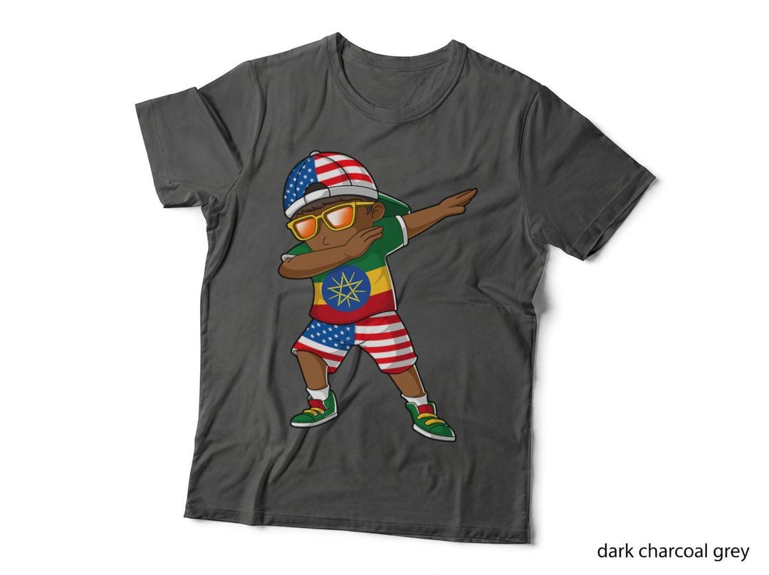 Half American Half Ethiopian Boy Kid Ethiopia Flag Patriotic T-Shirt