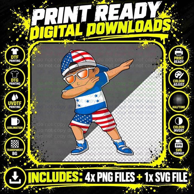 Half American Half Honduran Boy Kid Honduras Flag Png SVG Digital Bundle