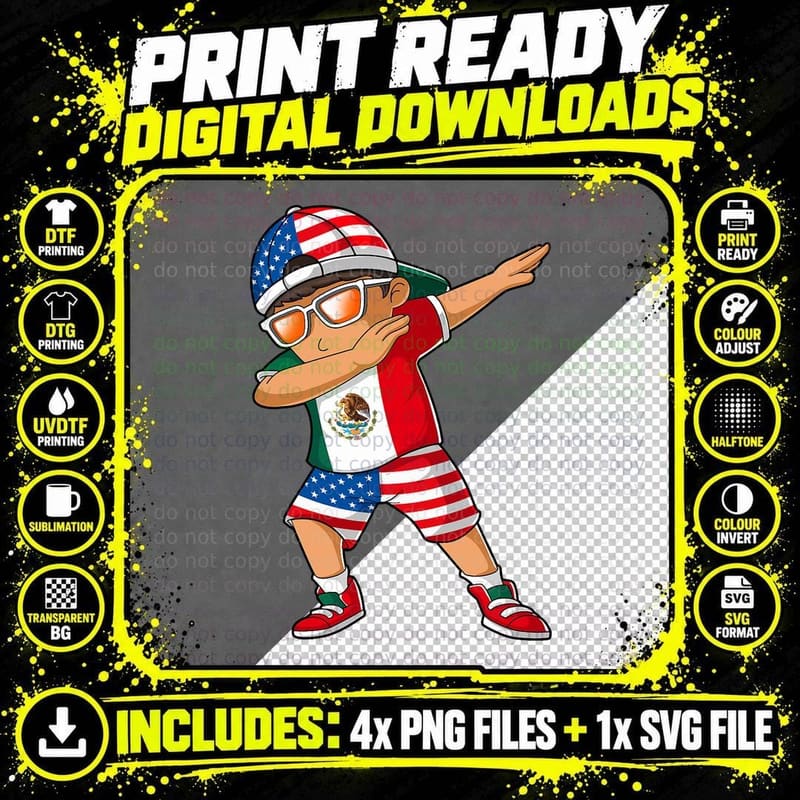 Half American Half Mexican Boy Kid Mexico Flag Patriotic Png SVG Digital Bundle