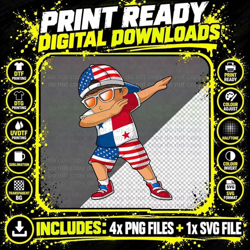 Half American Half Panamanian Boy Kid Panama Flag Png SVG Digital Bundle
