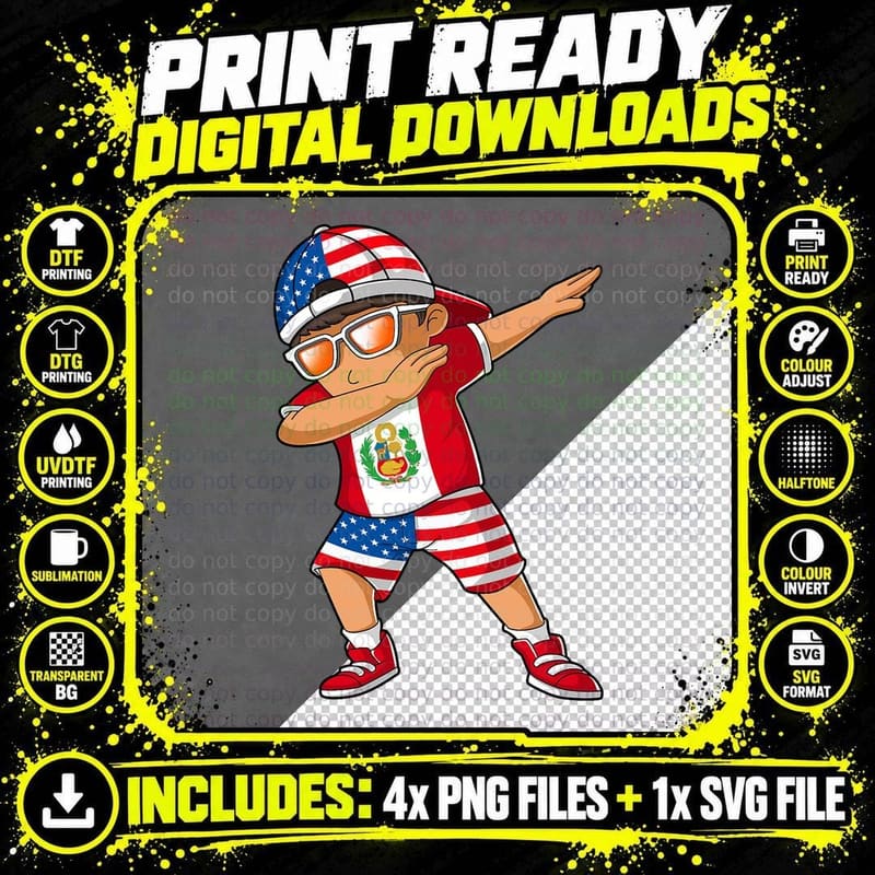 Half American Half Peruvian Boy Kid Peru Flag Patriotic Png SVG Digital Bundle