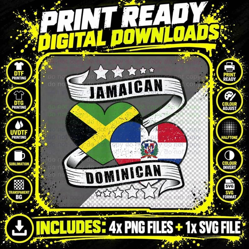Half Dominican Jamaican Shirt Flag, American T-Shirt Png SVG Digital Bundle