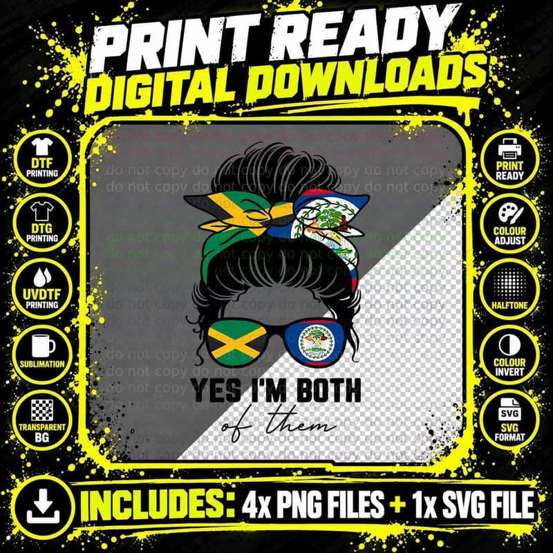 Half Jamaican Half Belizean Girl Jamaica Belize Flag Png SVG Digital Bundle