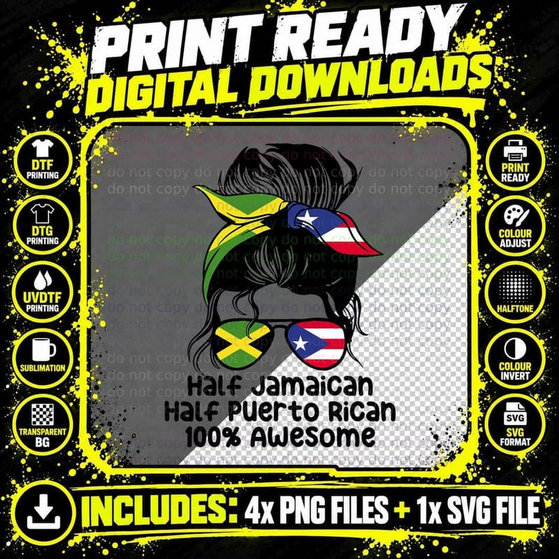 Half Jamaican Half Puerto Rican Jamaica Boricua Mix Png SVG Digital Bundle
