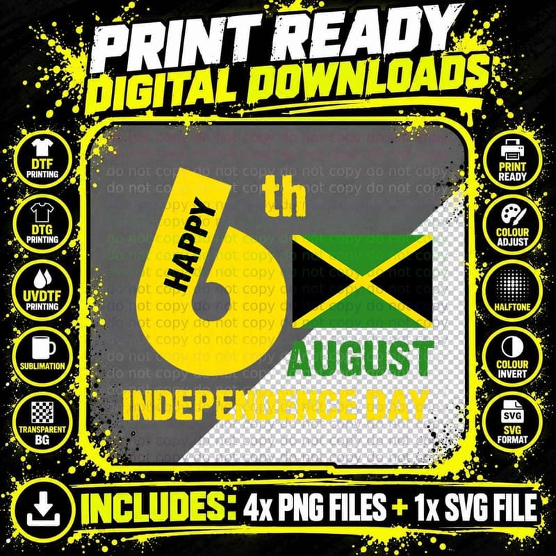 Happy Independence Jamaica Est 6th August 1962 Jamaican Png SVG Digital Bundle