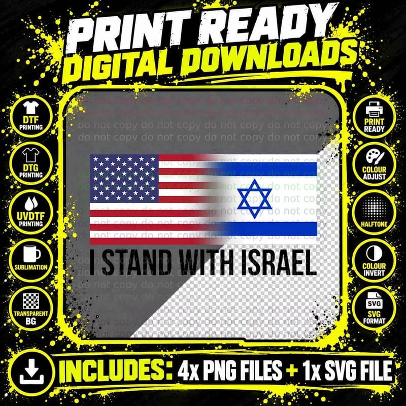 I Stand with Israel American Israeli Flag Jewish T-Shirt Png SVG Digital Bundle
