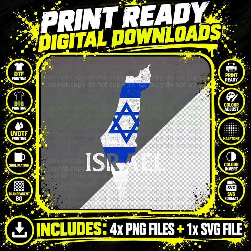 Israel Country Map Flag Proud Israeli Patriotic T-Shirt Png SVG Digital Bundle