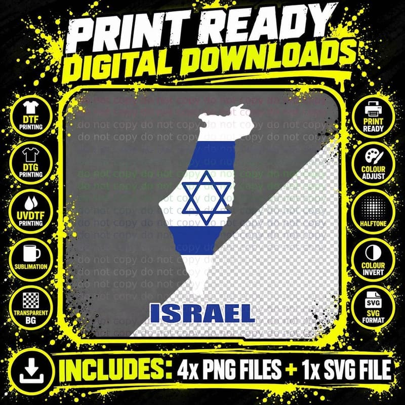 Israel Map Flag Jerusalem Jewish Te Aviv Hebrew T-Shirt Png SVG Digital Bundle