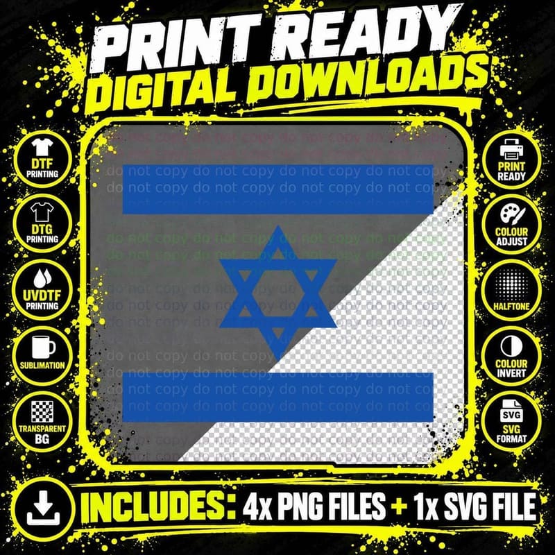 Israeli Flag Jewish Star of David Stand with Israel Png SVG Digital Bundle