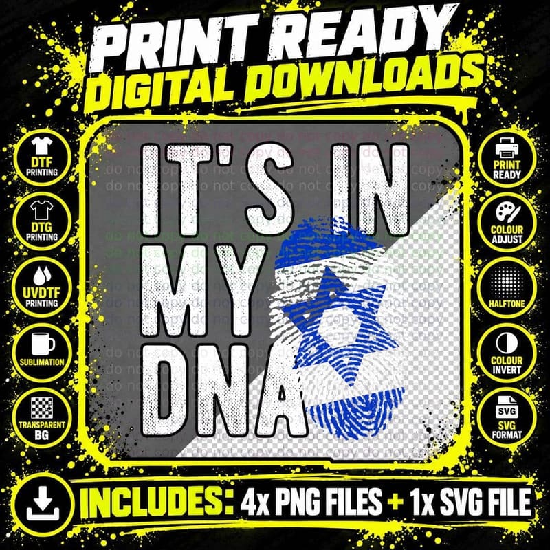 It's in My DNA Israel Flag Jewish I Stand with Israel Png SVG Digital Bundle