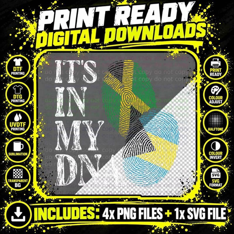 It's in My DNA Jamaican Bahamian Jamaica Bahamas Flag Png SVG Digital Bundle