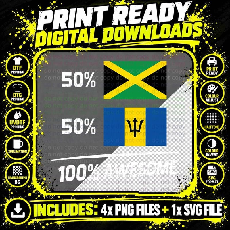 Jamaica Barbados Flag Half Jamaican Half Barbados T-Shirt Png SVG Digital Bundle